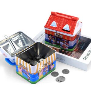 House shape money box tin cans for kids