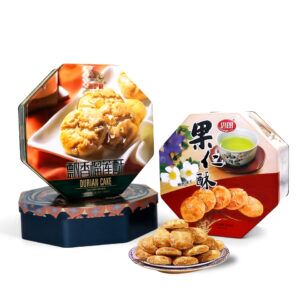 Hexagon metal cookie tin with lid