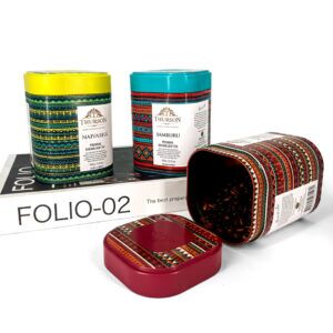 Colorful square metal tins for coffee/tea