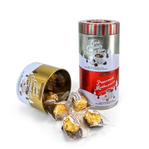 Christmas Round Tin Can for Chocolate & Hot Cocoa